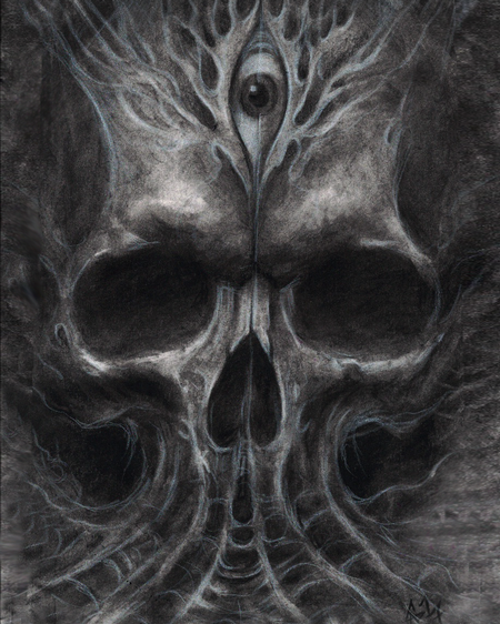 Art Galleries - Cap1 Tattoos Skull Charcoal Drawing - 129135